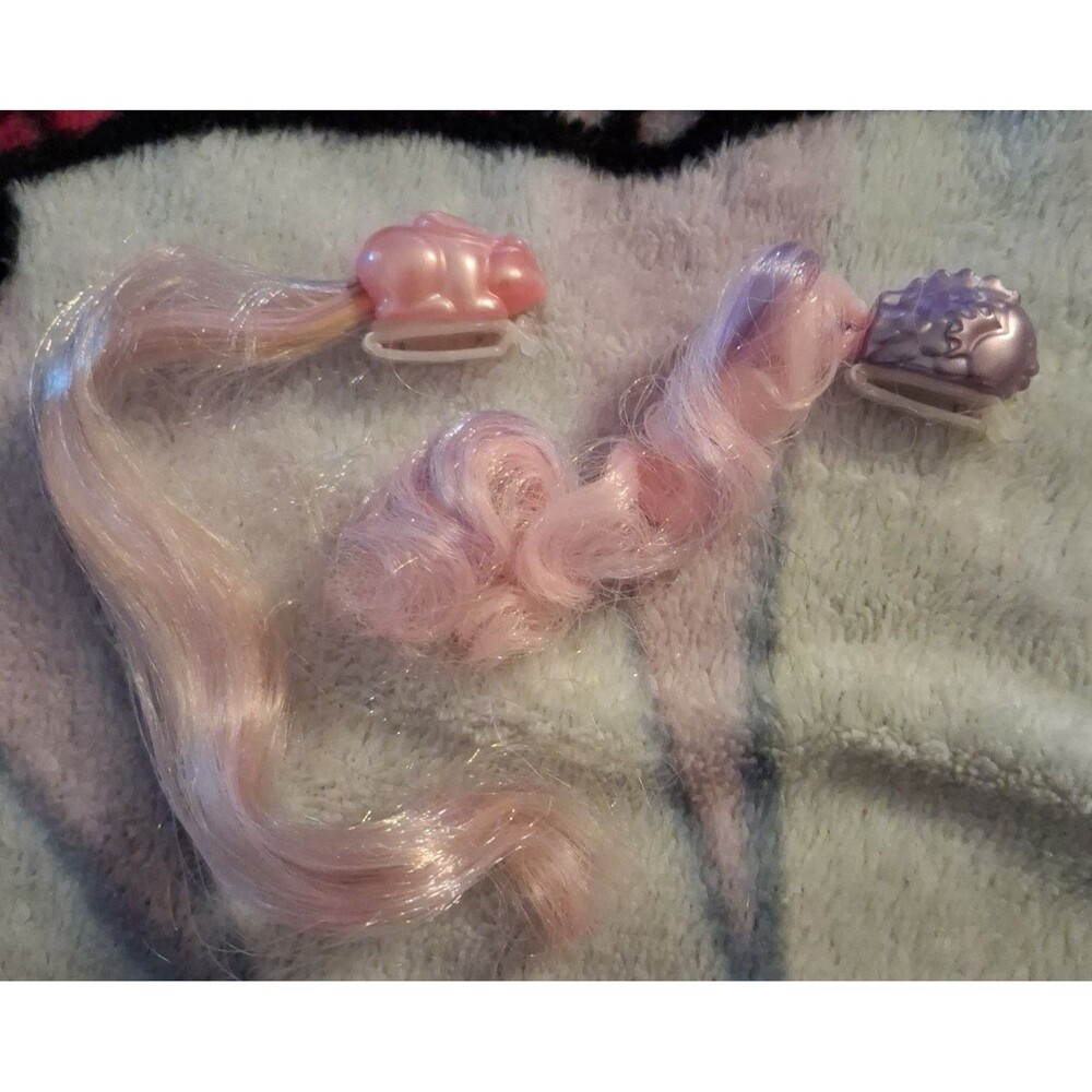 Vintage Mattel Lady Lovely Locks Pixietails pink rabbit purple fish Hair Clip